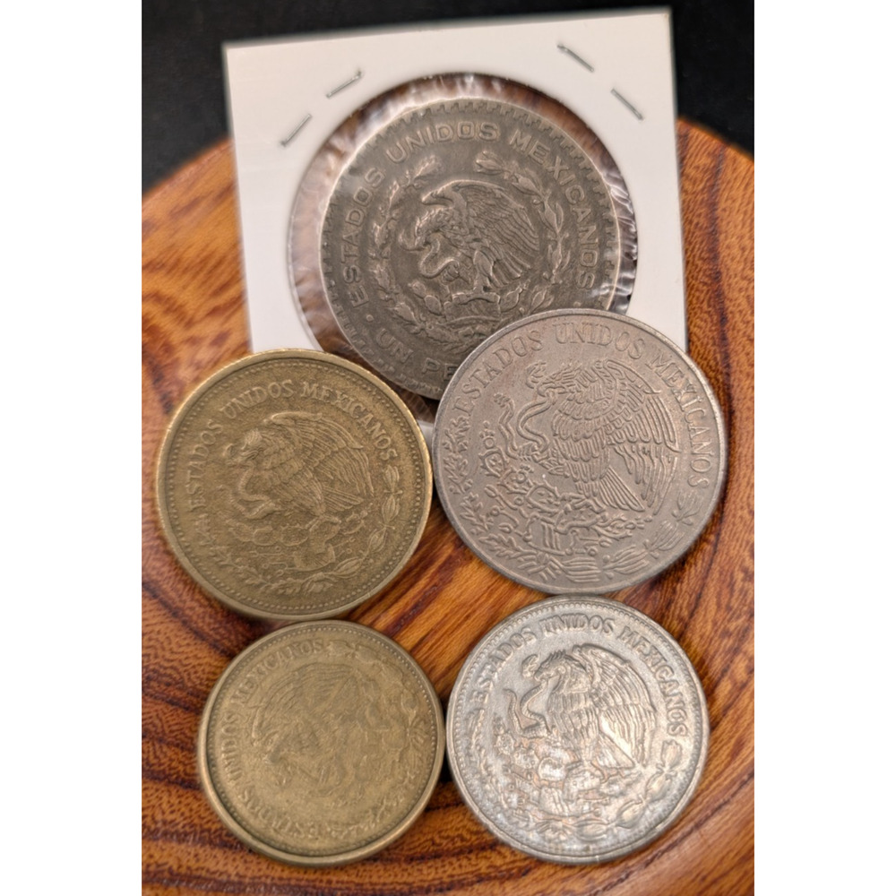 Mexico 5‑Coin Lot • 1958 Silver Un Peso • 1972 5 Pesos • Hyperinflation Coins - Picture 2 of 3